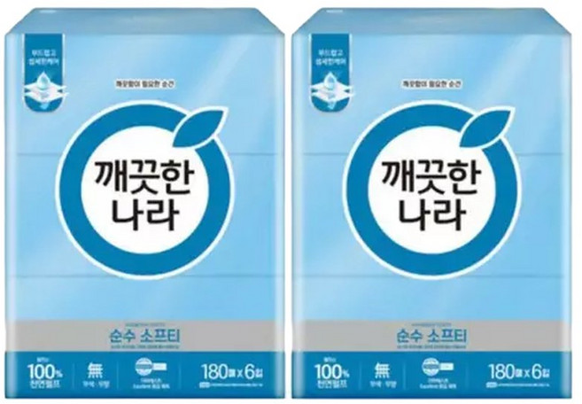 깨끗한나라 순수소프티 미용티슈 180매 6개입x2팩 각티슈, 12개