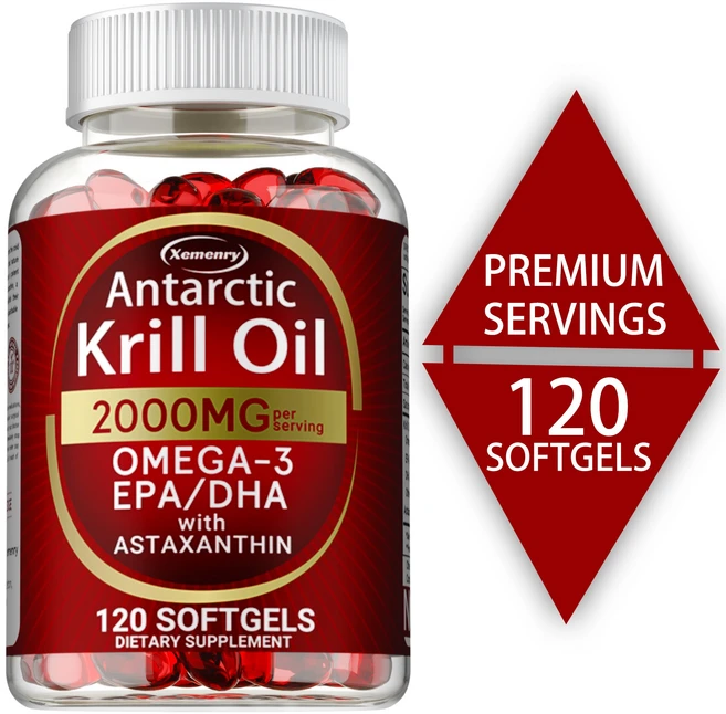 남극 크릴 오일 2000mg 오메가-3 EPA DHA 아스타잔틴 함유 (붉은 크릴에서 추출) 고함량, 3개, 60정 - 쿠팡