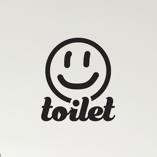 스마일 toilet 레트로 화장실 안내 표시 도어스티커, 검정색