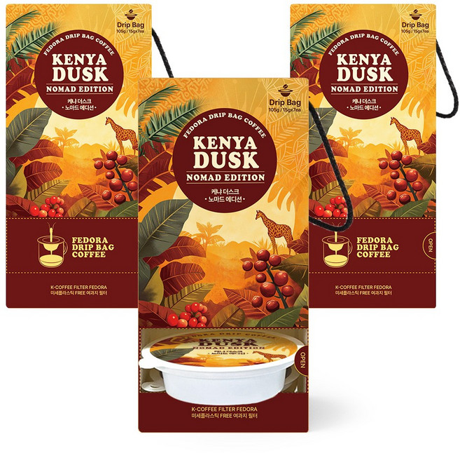 노마드에디션 드립백커피 케냐 더스크, 3개, 7개입, 15g