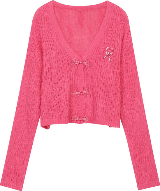 ELFSACK 달콤 쿨 V넥 리본 장식 크롭 가디건 여성용 봄 캐주얼 니트