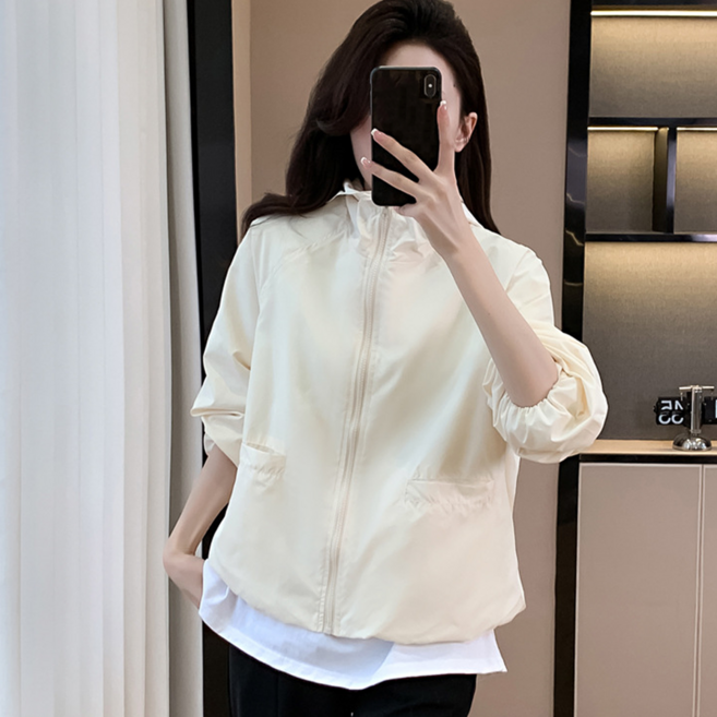 NUNUHANA 여성 루즈핏 자외선차단 얇은 후드 바람막이