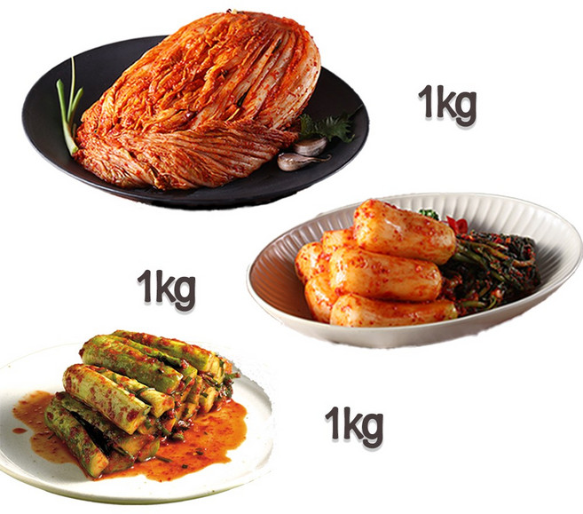 찬우물 신선김치세트 3kg (포기김치 1Kg + 총각김치 1kg + 오이소박이 1kg)