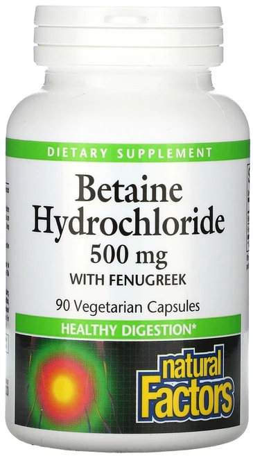 네츄럴팩터스 베타인 염산염 호로파 함유 500mg 베지캡슐 90정 1개 - 쿠팡