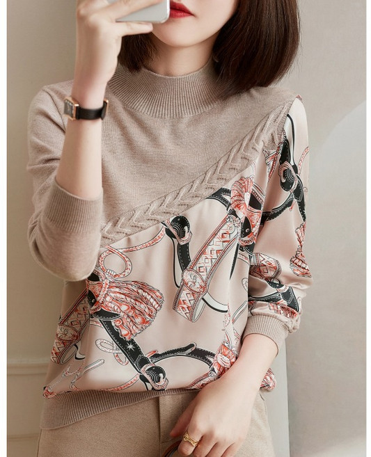 노블 실크배색 터틀 니트티 Knit Sweater No.02