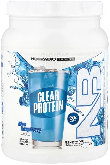 NutraBio 운동 능력 클리어 단백질 블루 라즈베리 519g(1.1lb) NutraBio (뉴트라바이오), NutraBio, 운동 능력, 클리어 단백질, 블루 라, 1개, 519g - 쿠팡