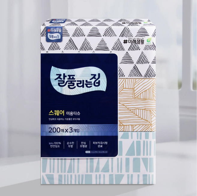 잘풀리는집 스퀘어 미용티슈, 200매입, 3개