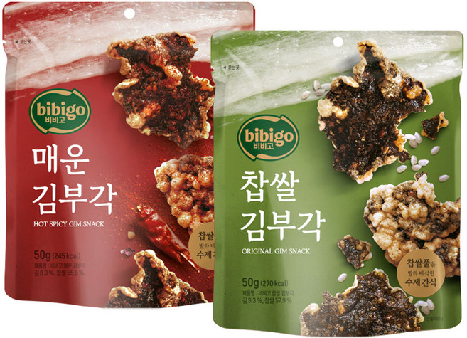 비비고 김부각 2종(매운+찹쌀), 6개, 50g
