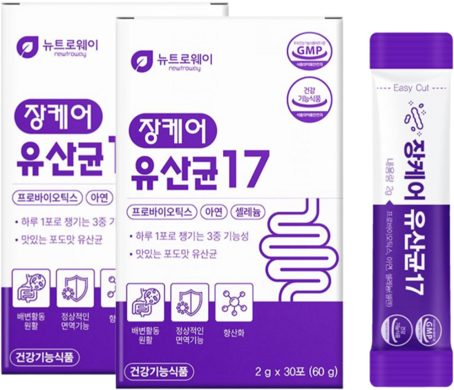 장케어 유산균 프로바이오틱스 프리바이오틱스 아연 셀레늄 포도맛 식약청인증 건강기능식품, 30회분, 2개