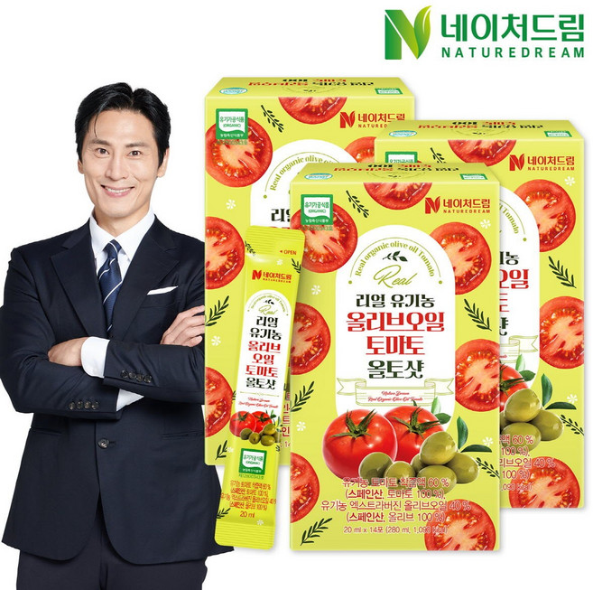 네이처드림 리얼 유기농 올리브오일 토마토 올토샷 20ml 14포 3박스/토마토즙 스페인산 NFC착즙 저온추출 유기농인증 폴리페놀 라이코펜, 280ml, 3박스