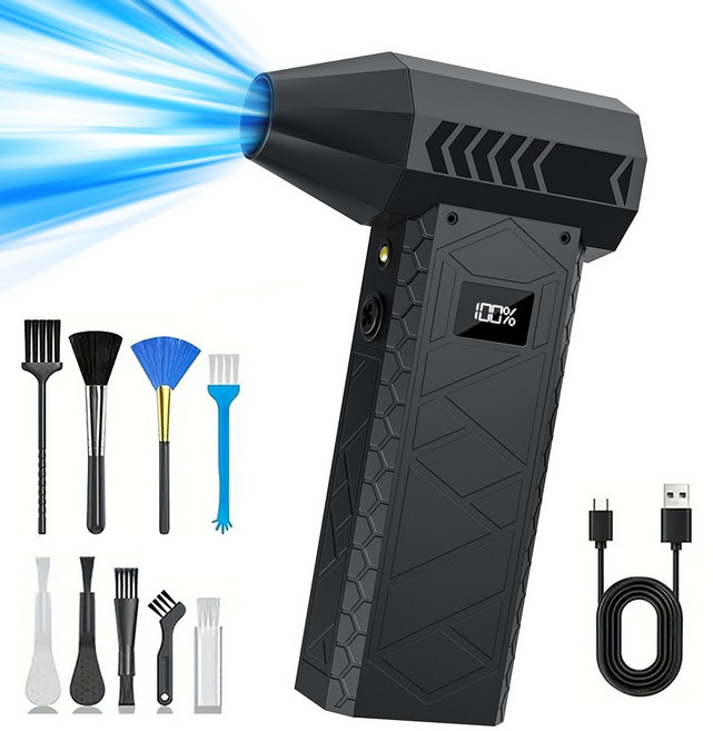 Zaxnouvi 초강력 무선 에어건 미니 차량용 청소기 휴대용 세차 캠핑 터보건 송풍기 200000RPM, 블랙