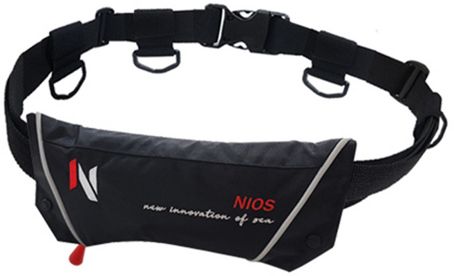 니오스 선상 낚시용 허리벨트형 자동팽창식 구명조끼 쓰리더, 블랙