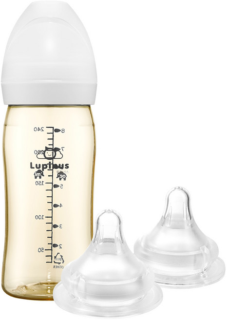 [루피너스]PPUS젖병 240ml (1개입)+Double Hole젖꼭지(1~4단계/2개입), 크림화이트1EA+젖꼭지4단계2EA, 1개