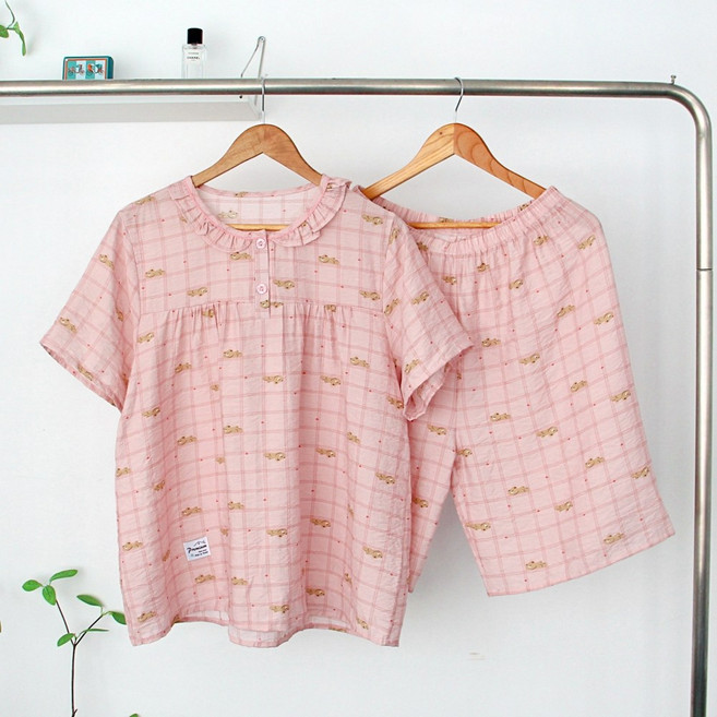 [서울양품점] 여성 캐릭터 반팔 프릴 인견 잠옷 상하세트 _ 홈웨어 냉감 실내복