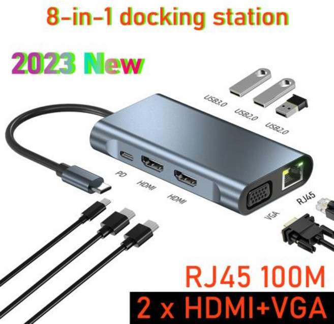 2023 new 8 in 1 노트북 액세서리 mst 허브 usb Type-C 도킹 스테이션 2x HDMI for apple macbook mac satechi thunderbolt, 05 2x HDMI VGA
