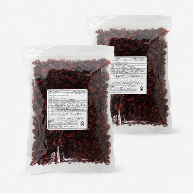 미국산 프리미엄 건크랜베리 대용량 견과류 건강간식, 2개, 1kg