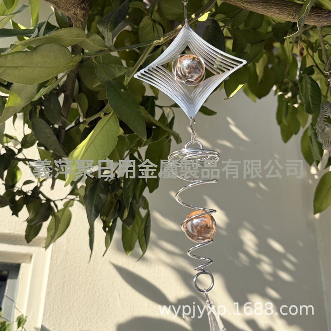 大夢歸離同款曼陀羅風鈴3d風轉曼陀羅驅鳥北歐花園掛件室內裝飾, 菱形風鈴 總長33cm 贈掛鉤