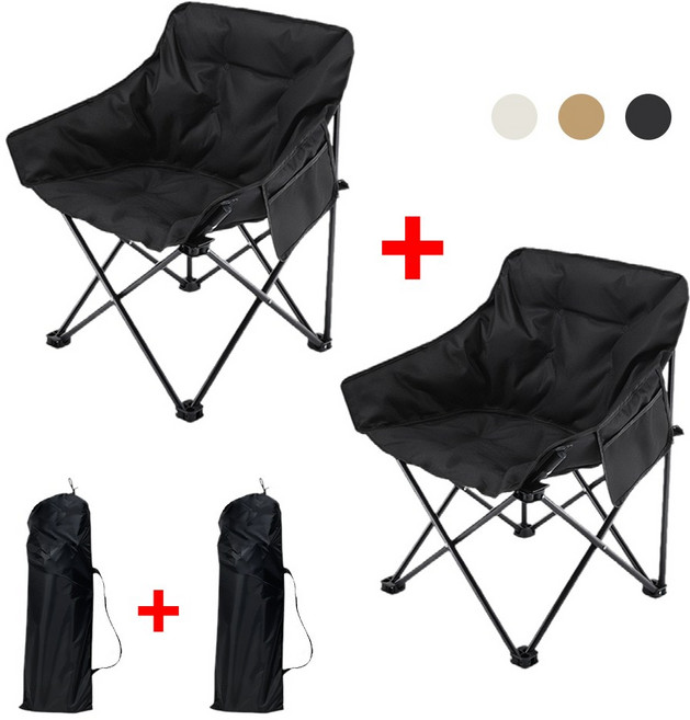 자캠 쿠션 와이드 캠핑 의자 세트 접이식 낚시 의자, 2개, 블랙