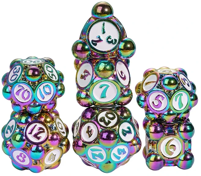 Cusdie 폴카 도트 금속 주사위 세트 DND D4-D20 던전 앤 드래곤 패스파인더 역할 놀이 보드 게임용 다면, 01 China Mainland, 10 Coloful White