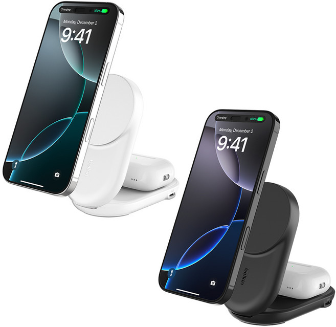 벨킨 Qi2 25W 2in1 울트라차지 폴더블 마그네틱 무선 초고속 충전기 WIZ039, 화이트 (WIZ039krWH), 1개