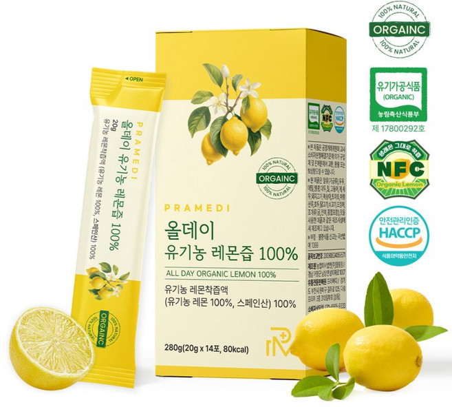 프라메디 매일 1레몬 올데이 유기농 레몬즙 100%, 1개, 280g