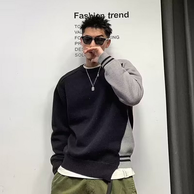 가을 멋진 패치워터 니트 긴팔 오버핏 남녀공용 빈티지 감성 패치 니트 심플 레이어드 니트 티셔츠