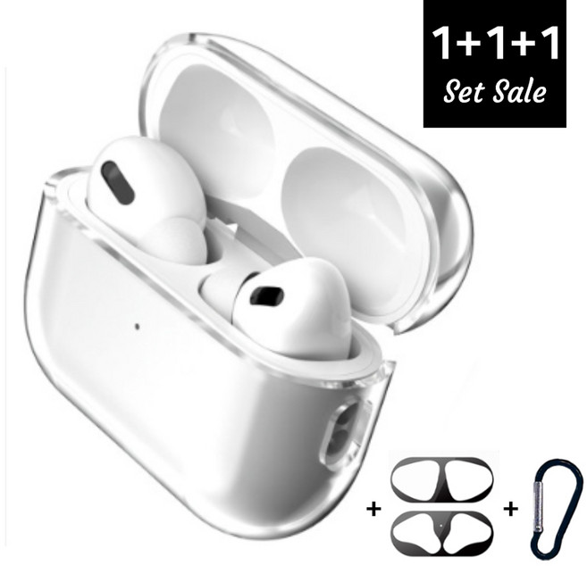 블링블링케이스 변색방지 에어팟 하드 케이스 + 철가루 방지 스티커 + 블랙 카라비너 세트, 레드(철방스), 에어팟1/2세대, 1개