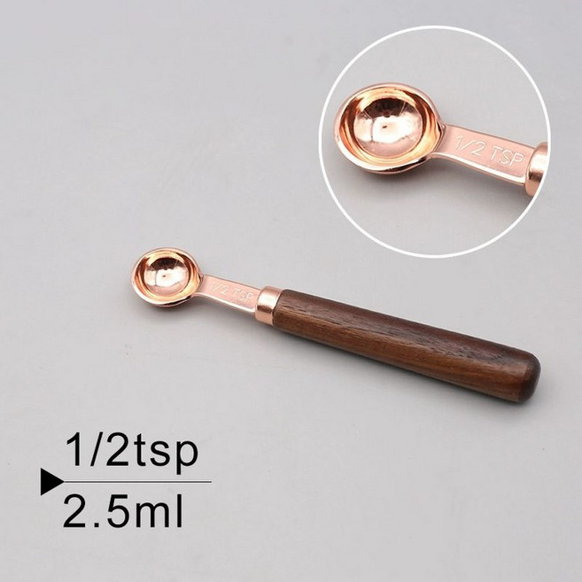 스테인레스 막대형 계량스푼 나무손잡이 스틸 베이킹, 1개, 계량스푼 1/2tsp (2.5ml)
