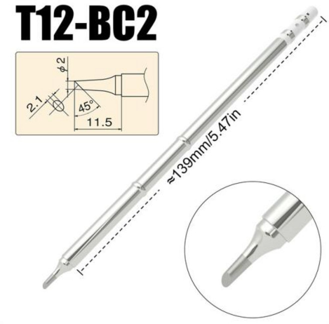 전기 납땜 인두기 세트 T12 다리미 팁 T12BC2 ILS J02 C1 KU Hakko Fx951 DIY 스테이션 키트 용접 도구, 7) 1Pc T12BC2, 1개
