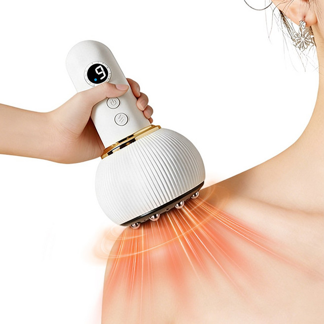 흡착식 괄사 마사지기 무선 진공 온열 안마기 부항 마사지기 흡입 진공 9단계 조절, 화이트