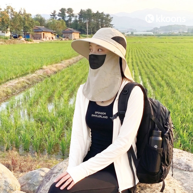 꾼스 남성 여성 통풍 메쉬소재 챙넓은 여름 등산모자 농사모자 자외선차단 모자 가리개 얼굴 햇빛가리개 모자