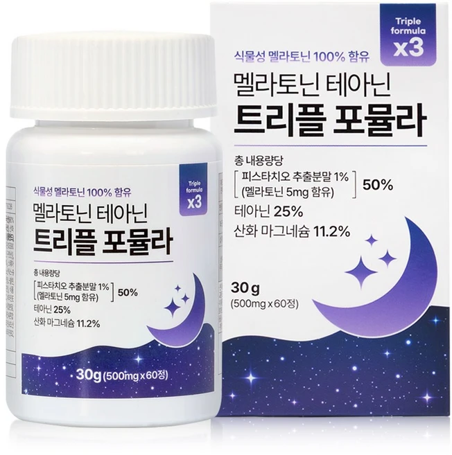 백세식품 멜라토닌 테아닌 트리플 포뮬라 500mg x 60정 1병, 1개 - 쿠팡