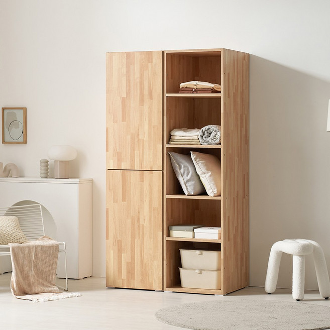 [케이컴퍼니본사] 피크 푸시1000장롱세트DWS(500투도어옷장+500오픈선반장), 고무나무