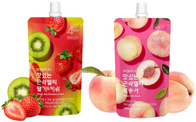 슈가로로 맛있는 곤약젤리 150g 딸기&키위맛20개+복숭아20개/총40개입/저칼로리/4kcal/무배