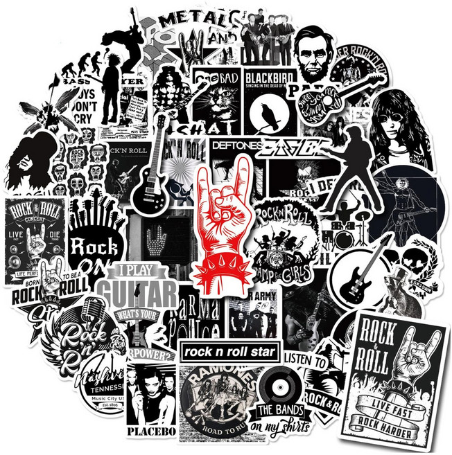 락앤롤 락밴드 리무버블 방수 스티커, 1세트, 락 밴드 50장 B형