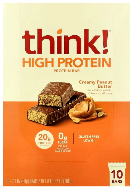 씽크씬 Think (띵크 ) 하이 프로틴바 크리미 땅콩 버터 바 10개 각 60g(2.1oz), 1개, 60g - 쿠팡