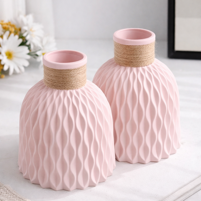 레디박스 거실 식탁 장식용 물결무늬 인테리어 꽃병 화병 2개, 핑크