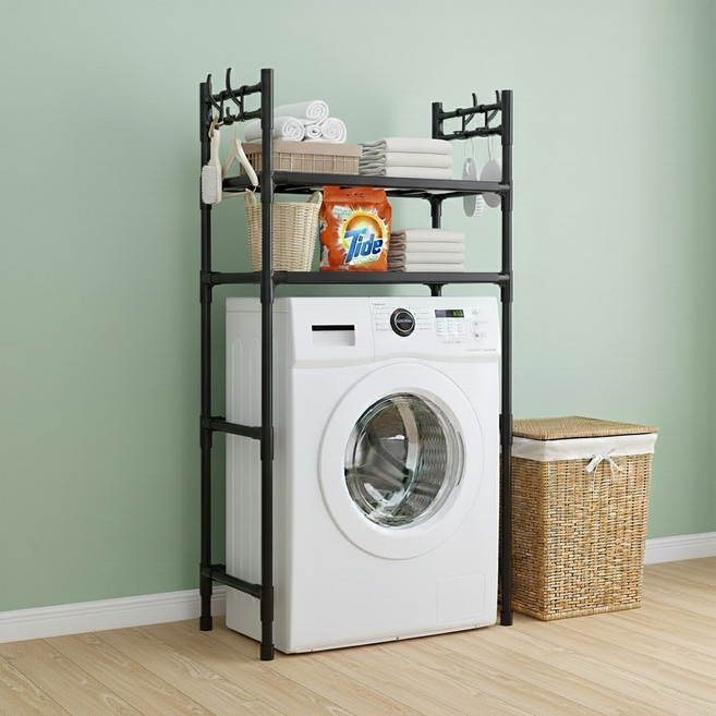 아이위크 드럼 일반 세탁기 위 선반 건조기 다용도실 베란다 선반, 2단, 블랙