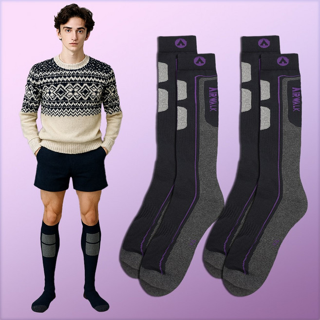 cozysocks 남자 여자 아동 스노우보드 스키양말 2켤레 세트, 퍼플, 2개