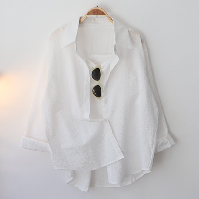 스카이코코 여성 투피스 민소매 긴팔 남방 지지미 줄지 나시 셔츠 세트