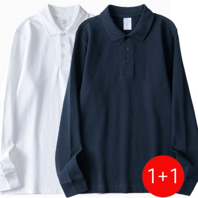 100%면 남녀공용 무지 심플 긴발 폴로셔츠 고퀄리티 폴로티셔츠 프리미엄 코튼 폴로 학생 긴발 티셔츠