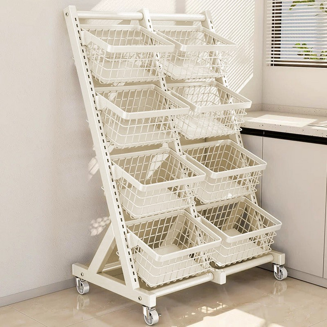 SeekFun 정리대 간식 선반 진열장 진열대 이동식 펜트리 트롤리 수납장 경사랙 철제 바구니 보관함 수납함 업소용 주방 거실 다용도, 8박스, 베이지