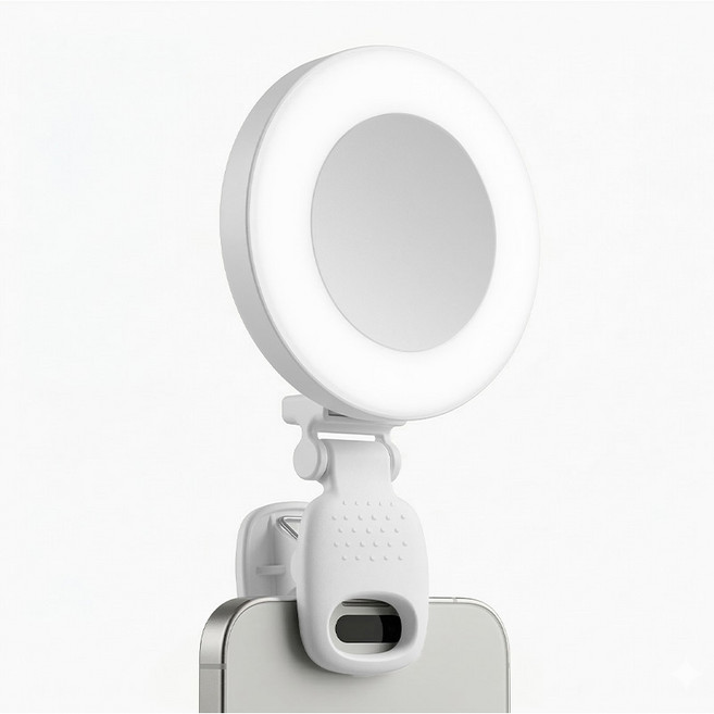 스마트폰 셀카 링라이트 휴대폰 촬영용 미니 LED 조명 클립형 조명 휴대용 뷰티 보조광 밝기조절, 1개, D6-화이트