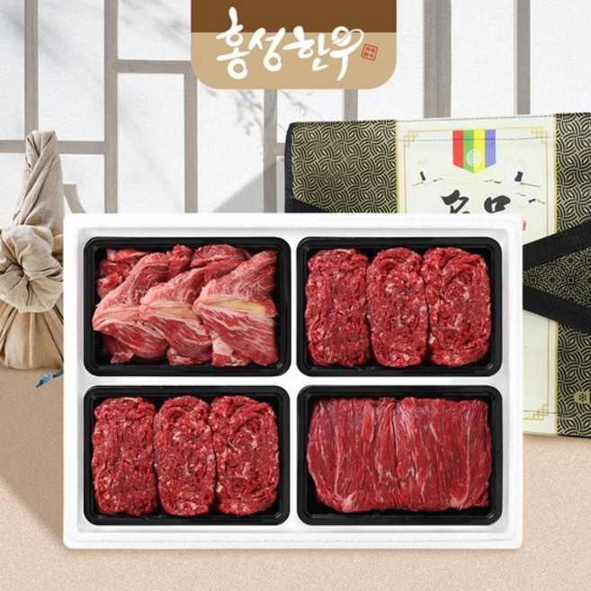 [홍성한우] 1등급 암소 다온 구이혼합 선물세트 2호 1.6kg(등심400불고기400불고기400국거리400), 1개