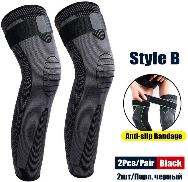 스포츠 미끄럼 방지 길이 압축 다리 무릎 보호대 농구 축구 러닝 사이클링 보호, Style B-Black-2Pcs, XXL, 5. Style B-Black-2Pcs / B. ...