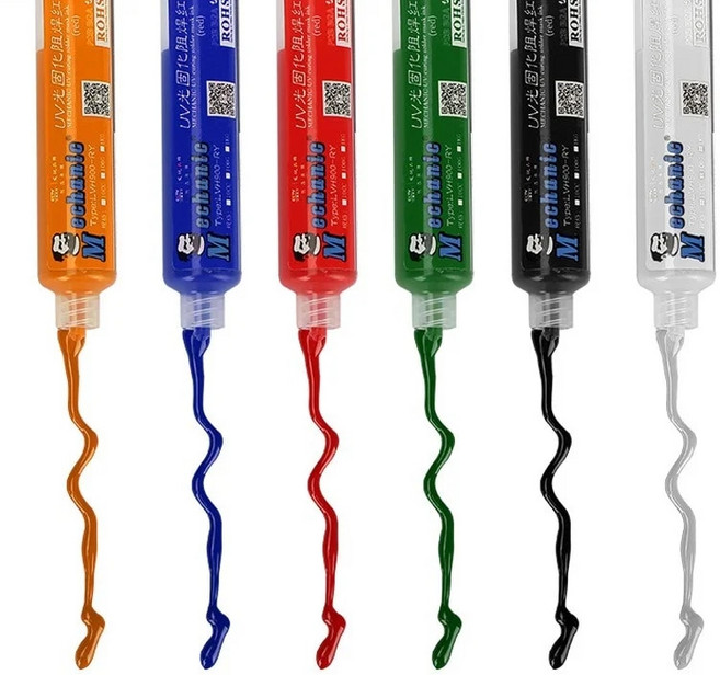 PCB BGA 회로 기판용 UV 경화 솔더 마스크 잉크 절연 보호 납땜 페이스트 오일 정비공 녹색 및 적색 6 색 10ml, 2.Red, 1개