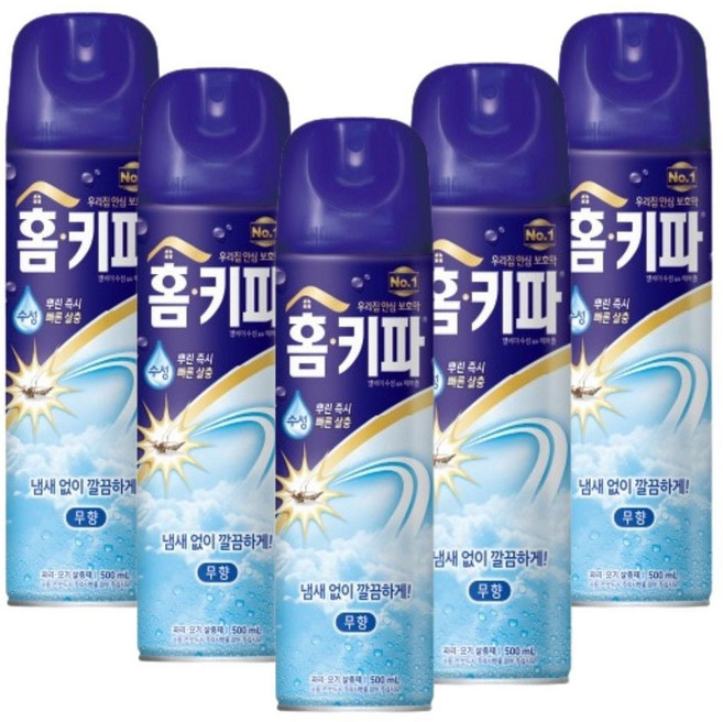 모기약 홈키파 스프레이 무향 500ml 에어졸 5개 수성 홈키파 에어졸 모기 약 스프레이 수성 무향 rhf564FO