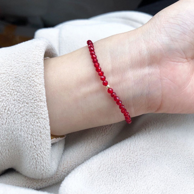 여성 빨간색비즈팔찌 작은 미니 팔찌 레드크리스탈팔찌 스피넬 슬림 예쁜 선물 패션 팔찌GSL0349