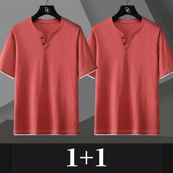 1+1 남성 헨리넥 반팔 티셔츠 봄 여름 캐주얼 슬림핏 반팔티 루즈핏 트렌드 남자 셔츠 상의 SJS