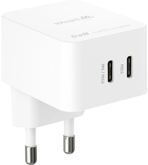 밸류엠 PD+PD 2포트 25W 초고속 스퀘어 충전기, 화이트, 1개